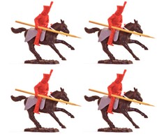 Timpo 1815 British Lancers x 4 - 54mm horse colors, poses and base shapes vary