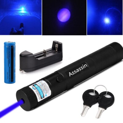 1 Set 900Miles Blue Purple Laser Pointer Pen 405nm 1mw Zoom Beam+Battery+Charger