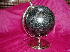 "DECORATIVE ROTATING DESKTOP WORLD/OCEAN GLOBE", black & silver, metal base