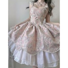 Sweet Girls Floral Fairy A-Line Dress Lolita Japanese Princess Cute Prom Dress