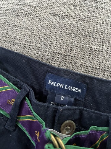 Ralph Lauren Girls Navy Blue Shorts W Skull Belt Sz 8 NEW - Picture 4 of 6