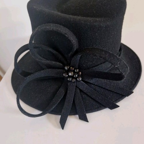 Womens wedding hat The NICHE COLLECTION Black 100% Wool Bow Worn Once Excellent - Picture 7 of 12