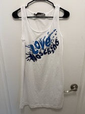 Love Moschino White Blue Graphic Print Scoop ...