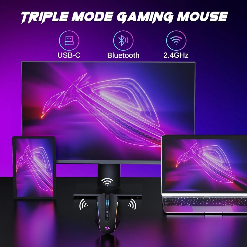 M914P Wireless Gaming Mouse, Tripe-Mode 2.4G/USB-C/Bluetooth Mouse Up to 12000DP - Image 2 of 4