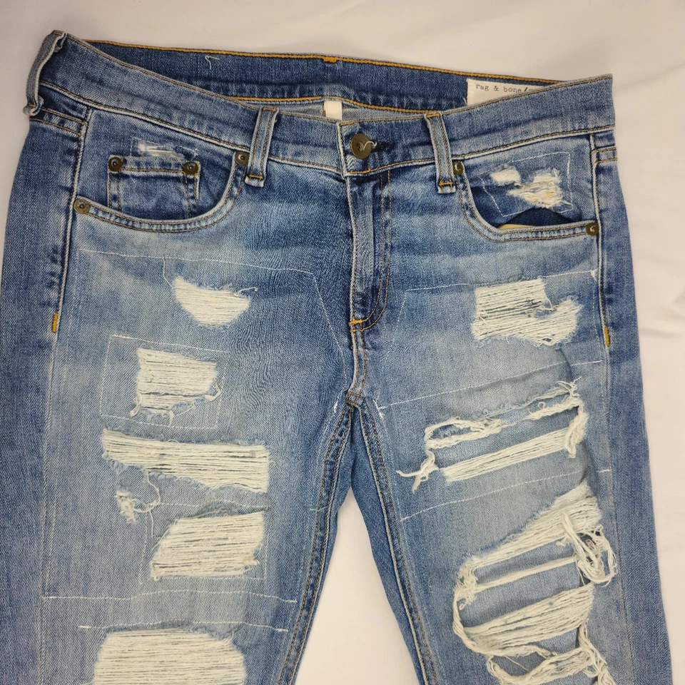 Rag & Bone Dre Jeans Women 27 Light Wash Distressed Slim Boyfriend Thrasher USA - Image 2 of 4