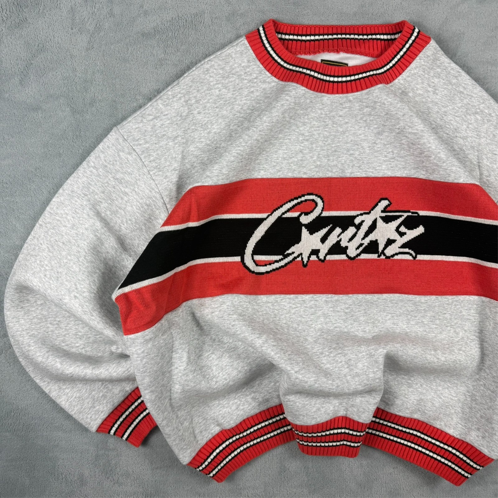 Vintage Corteiz S/S 24' Stripe Grey Uni Crew Oversized XL Pullover Sweatshirt image 2