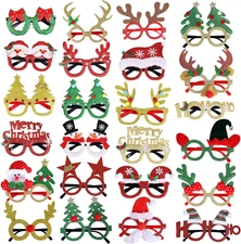 Max Fun 24Pcs Christmas Glitter Party Glasses Frames with 24 Designs Decorations