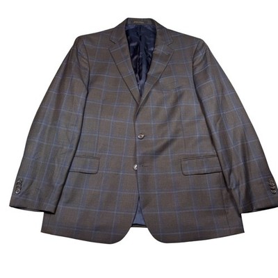 Jos. A. Bank Reserve E. Thomas Super 130s Wool Blazer 44R Brown Blue Windowpane