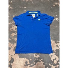 Hollister Mens XL Blue Short Sleeve Polo Shirt Lime Green Logo Pique Cotton