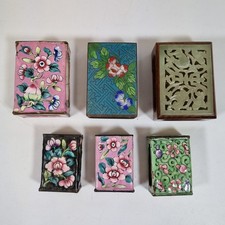 Lot Of 6 Vintage Chinese Matchbox Covers Sleeves Enamel, Cloisonne, Jade Etc. #4