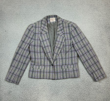 Pendleton Virgin Wool One Button Cropped Blazer Jacket Gray Size 12P Petite Work