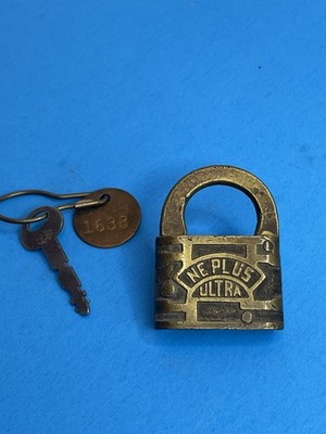 Antique NE Plus Ultra Heavy Brass Padlock w/ key.
