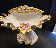 Dresden Antique Porcelain Compote Shell Rococo Gold Guild Pedestal Dish 23/153