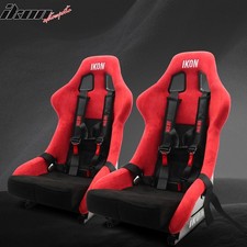 Universal Red Bucket Racing Seats Slider 4 Point 2 Belt Harness Black X2