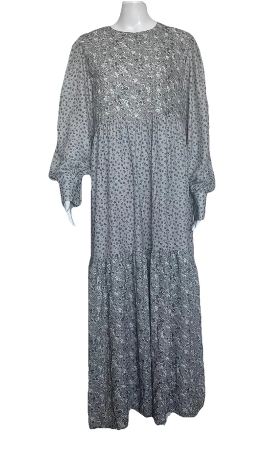 MAXI VESTIDO BENÍN MODESTO TALLA 10 GRIS ESCALONADO FLORAL PLAYA DULCE COMO SE PUEDE BUSTO 42 Foto 4 de 4