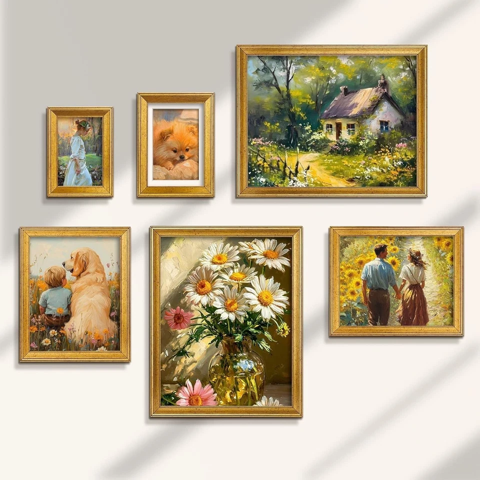 Picture Frame Set of 6 Rustic Gold 4x6 Collage Wall Tabletop Frames - Image 4 of 4