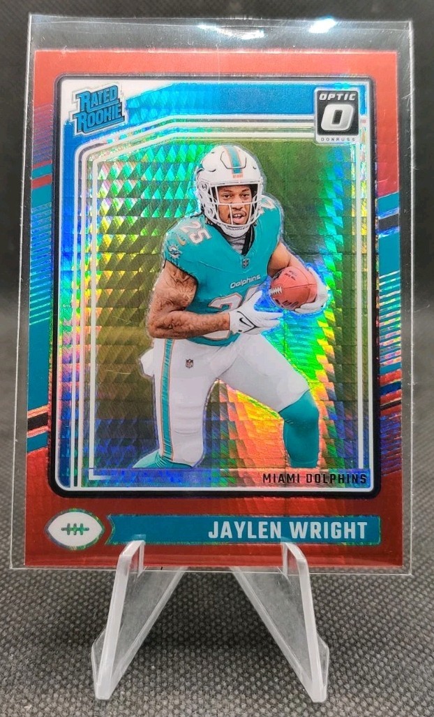 2024 Donruss Optic Red Hyper Prizm #249 Jaylen Wright Rookie RC Dolphins Card