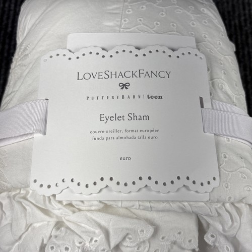 Pottery Barn Teen Standard Quilted Sham Love Shack Fancy Eyelet NWT Ivory - Picture 2 of 3