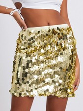 Women's Solid Color Sequin Mini Skirt Glitter Skirt Belly Dance Short Skirt