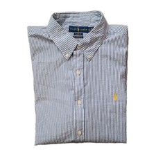 Polo Ralph Lauren Shirt Men XL Blue Seersucker Short Sleeve Classic Untucked Fit