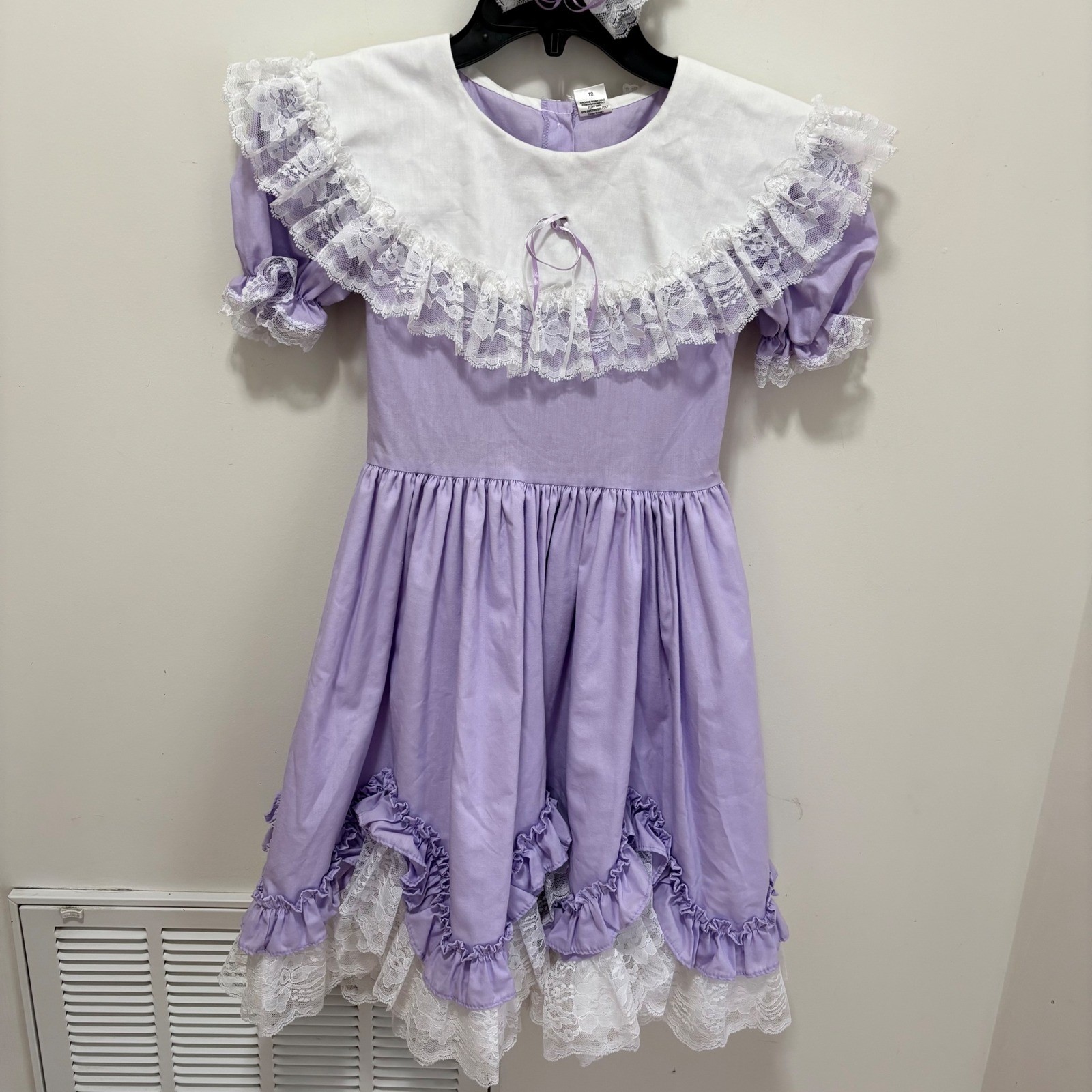 Lid'l Dolly's Vintage Lace Ruffle Dress Girls Purple size 12 Southern Belle Bow