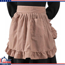 Retro Ruffles Half Waist Maid Apron with Pockets, Cappuccino Vintage Frills Styl