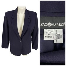 Sag Harbor Blazer Womens 14 Blue Jacket Career Professional Work Office Basic