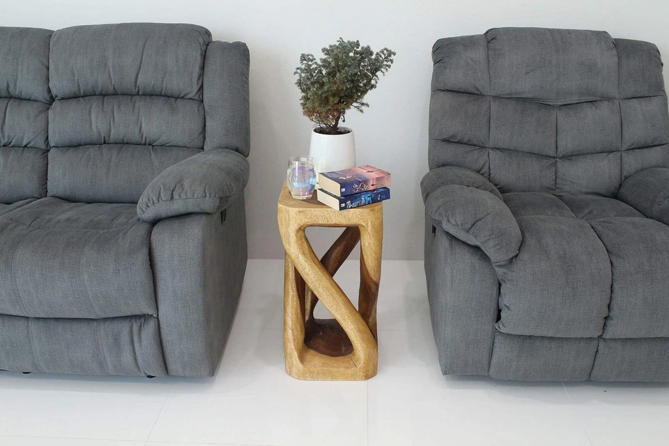 Haussmann Wood Vine Twist End Table 12x12x22 in Height Oak Oil - Image 3 of 4