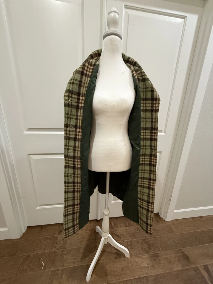 Abrigo de lana vintage a cuadros verde marrón Preppie Y2K para mujer pequeño Foto 2 de 4