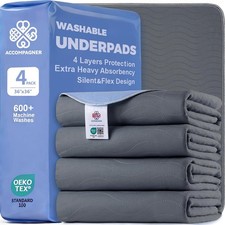 Washable Reusable Underpads 36x36 Inch Waterproof Incontinence Bed Pads 4 Pack