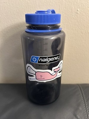Nalgene BPA Free  Wide Mouth Water Bottle, 32 Oz, Clear W Blue Lid Whale Sticker