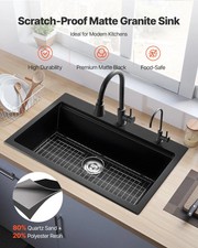 33 inch Kitchen Sink Workstation, Top Mount Granite Sinks, Drop-In Single Bowl F