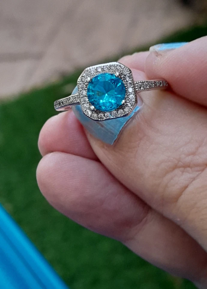 ANELLO DONNA CON ACQUAMARINA NATURALE, ANELLO SOLITARIO ELEGANTE IN ARGENTO 925 - Immagine 3 di 4