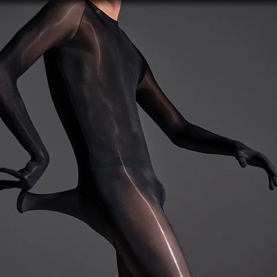 220lbs Plus Size Men's Sheer Jumpsuit Super Elastic Full Body Stockings Bodysuit