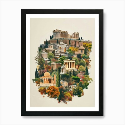 Athen Retro Collage Stil 4 Kunst Gerahmtes Wandbild Poster Leinwanddruck Bild