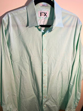Express 1MX Slim Fit Green Solid Cotton Dress Shirt 16 32/33 Spread Collar