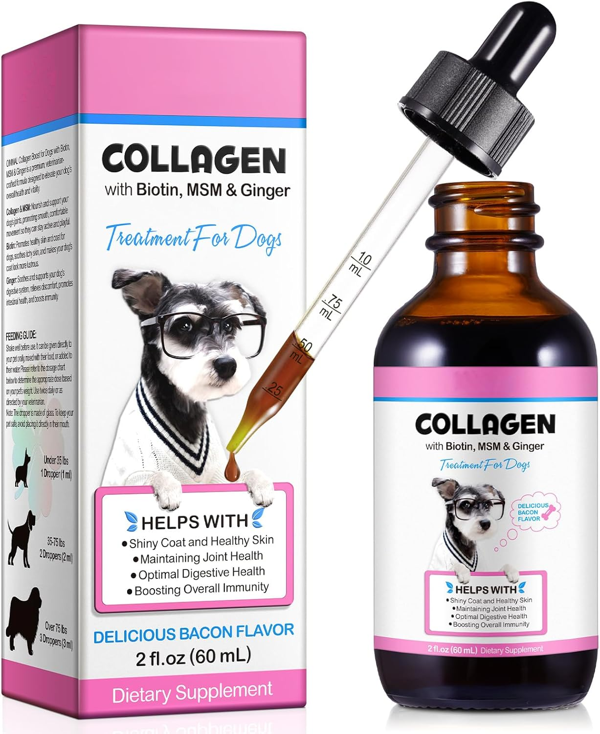 Collagen for Dogs (60ml), Dog Collagen Drops with Biotin, MSM - Supports Joint H