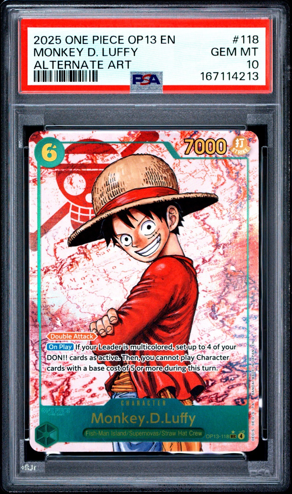 One Piece OP13 EN Monkey D Luffy Alternate Art #118 PSA 10 GEM MINT