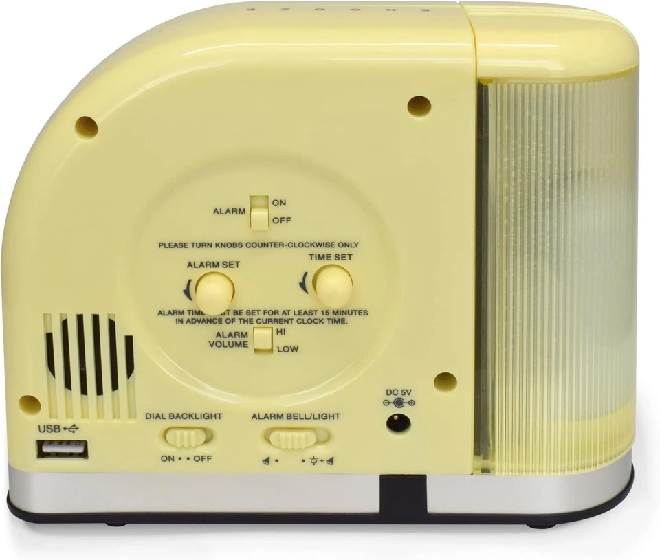 Charming Yellow Analog Alarm Clock with USB Charging - Vintage 1950s Style - Image 4 of 4