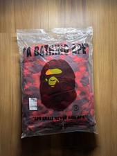 A Bathing Ape Shark Full Zip Red Camo Fleece Hoodie Men's Size L