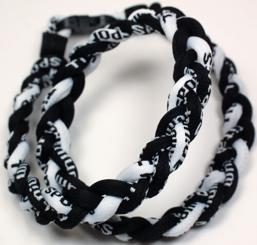 NEW! LARGE 24" 3 Rope Titanium Twist Sport Necklace Black White Tornado Baseball - Picture 1 of 2