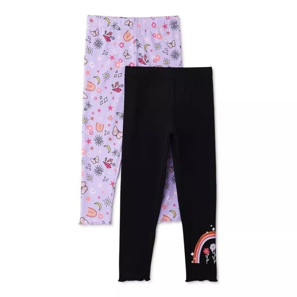 365 Kids from Garanimals Girls Leggings, 2-Pack-Black/Purple