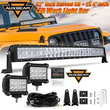 AUXBEAM 32"inch Curved 5D LED Light Bar Combo Pods +4" Pods Offroad Driving 4WD