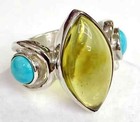 HSN Jay King Sterling Silver Green Amber and Turquoise Ring Size 7 — photo 2