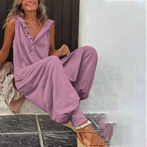 Women Sleeveless Hooded Jumpsuit Playsuit Ladies Loose Baggy Romper Pants Summer - Bild 14 von 23