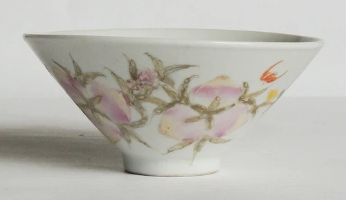 Vintage Antique Chinese Hand Painted Peaches Porcelain Bowl Marked "YongZheng"