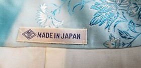 Vintage Blue Satin Floral Jacquard Long Kimono with Belt - Made in Japan
