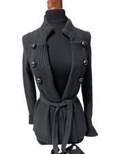 AX Armani Exchange Women's Gray Knit Mock Neck Open Sweater Cardigan Sz S