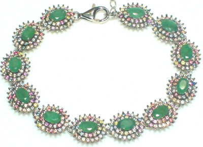LOVLY! 100 % NATÜRLICHES UNBEHEIZTES GRÜNES SMARAGD 925 STERLINGSILBER ARMBAND. 6,8''