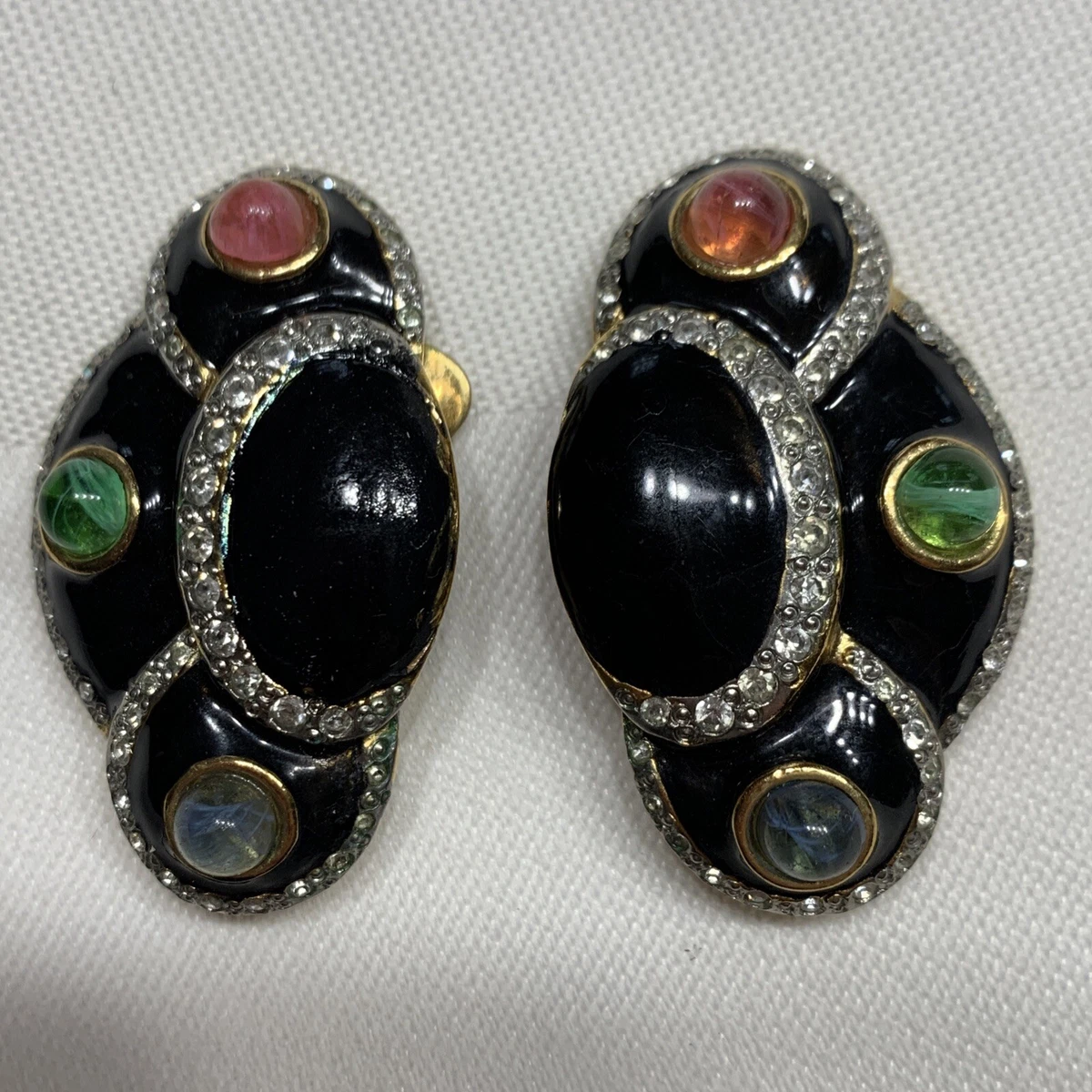 Vintage Vogue Bijoux Clip Earrings Glass Enamel Rhinestones eBay